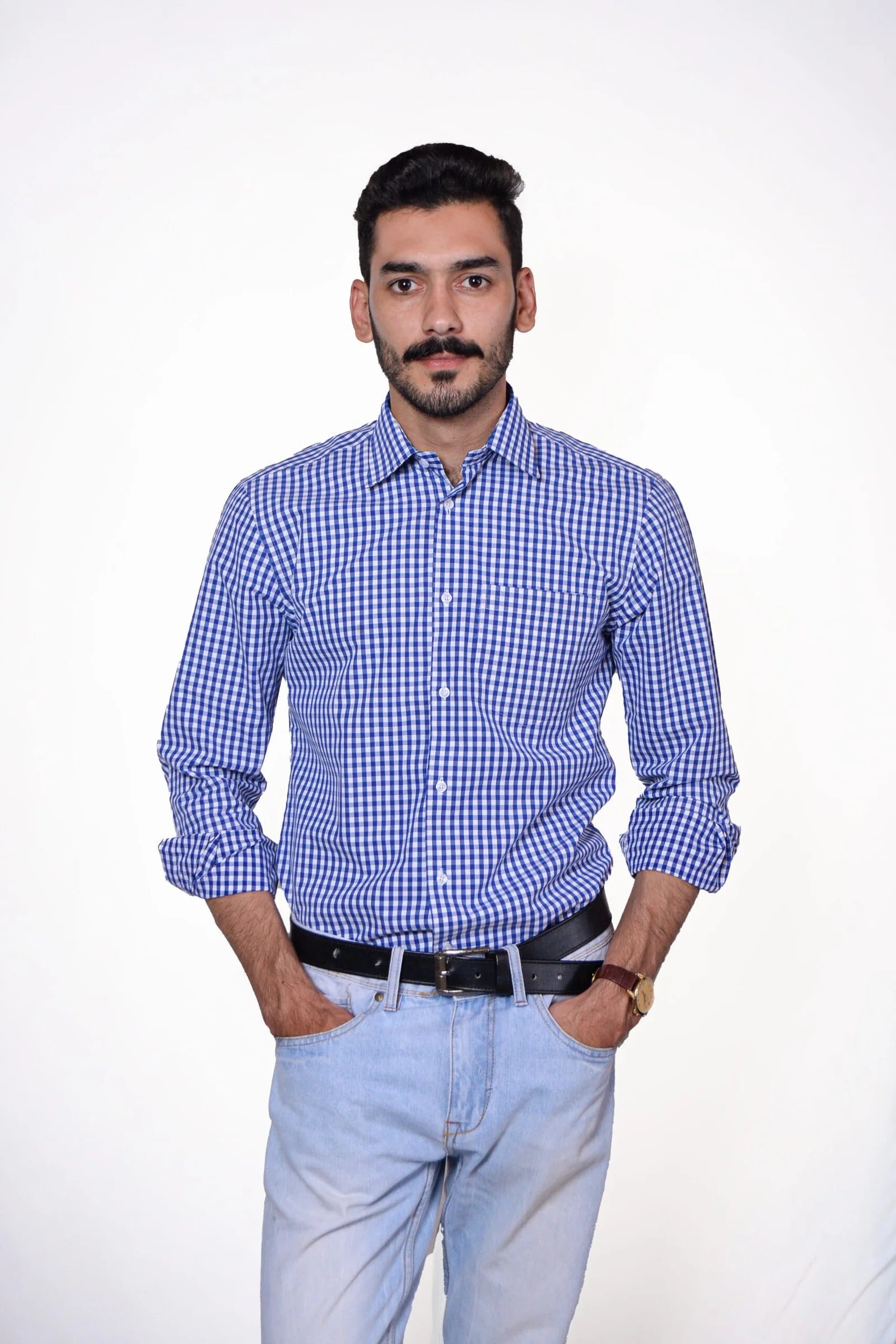Firdous Blue & White Check Menβs Formal Shirt Cotton